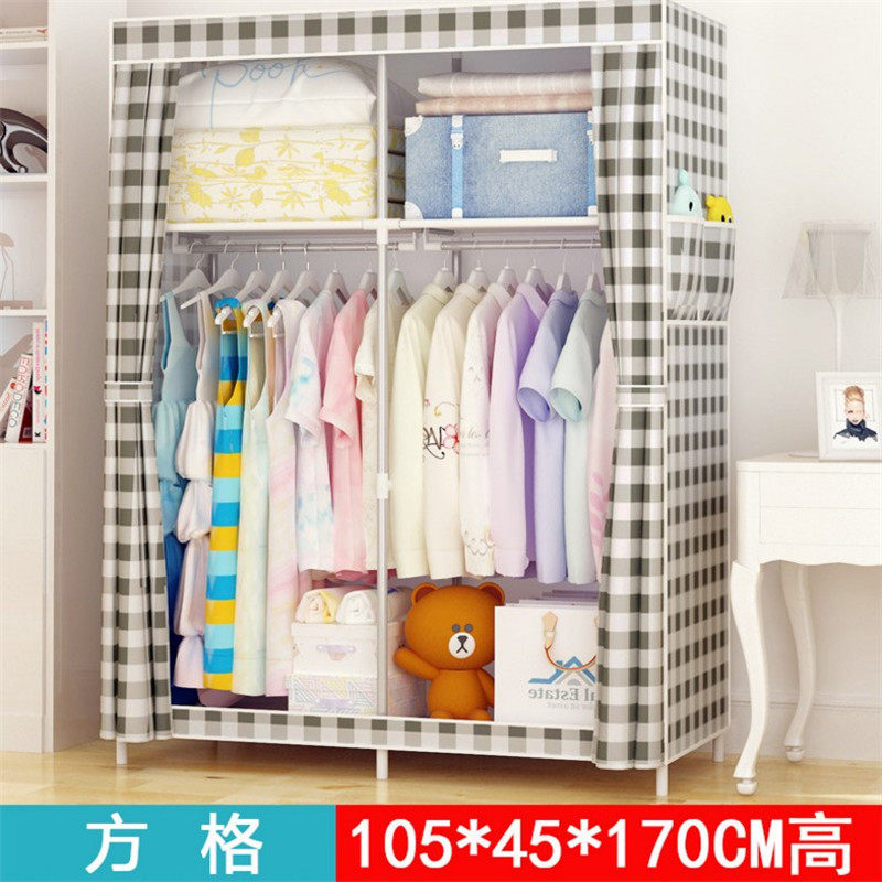 简易布衣柜组合钢架加固全封闭防尘收纳衣橱挂Q衣柜卷帘款自由组