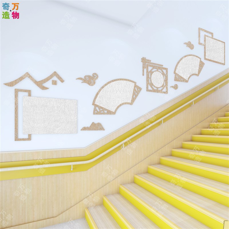 幼儿园楼梯装饰文化墙走廊墙面环创布置I毛毡家园共育栏中式公告