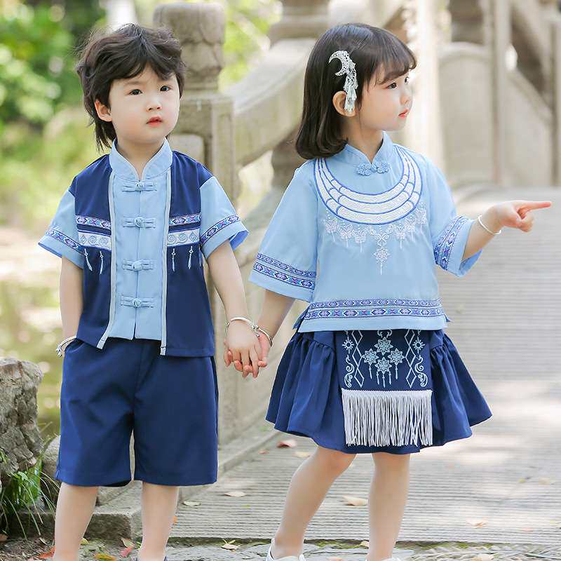 夏季男女儿童中国风表演古装汉服2024国潮民族三月三广西壮族服装