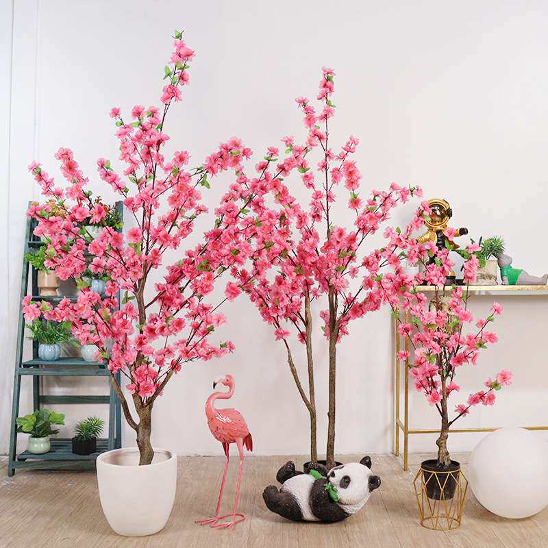 仿真桃花假树盆栽客厅摆设装饰桃树落地花室内树假塑料植物景观树