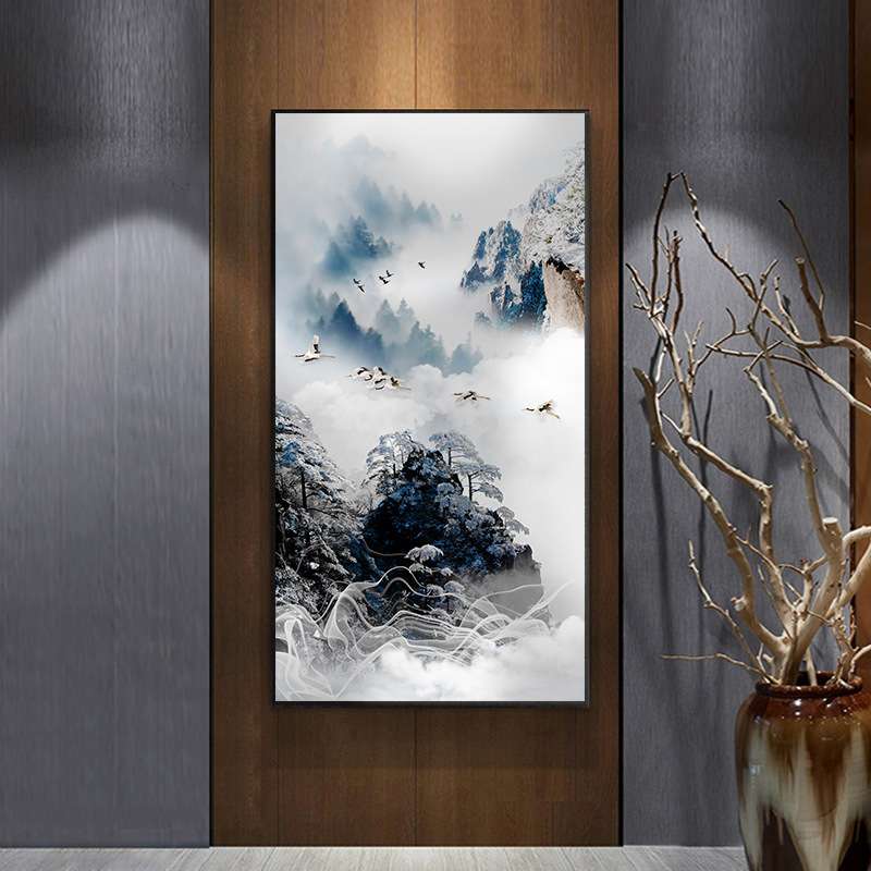 迎客松挂画新中式玄关走廊过道装饰画玄幻入户山水画办公室风水画