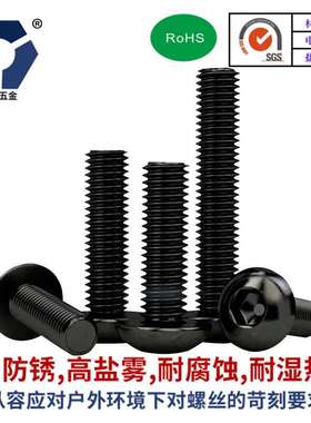 M2x4→2x12黑色圆杯螺丝ISO7380不锈钢圆头内六角防盐雾达克罗