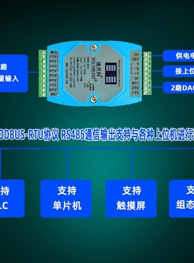 8路4-20MA0-10V2-10V0-20MA模拟量转RS485变送器模块DAC输出MA10