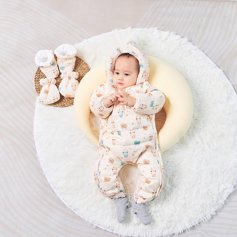 婴幼儿连体衣宝宝加厚羽绒服小童羽绒爬爬服抱衣新生儿哈衣套装冬