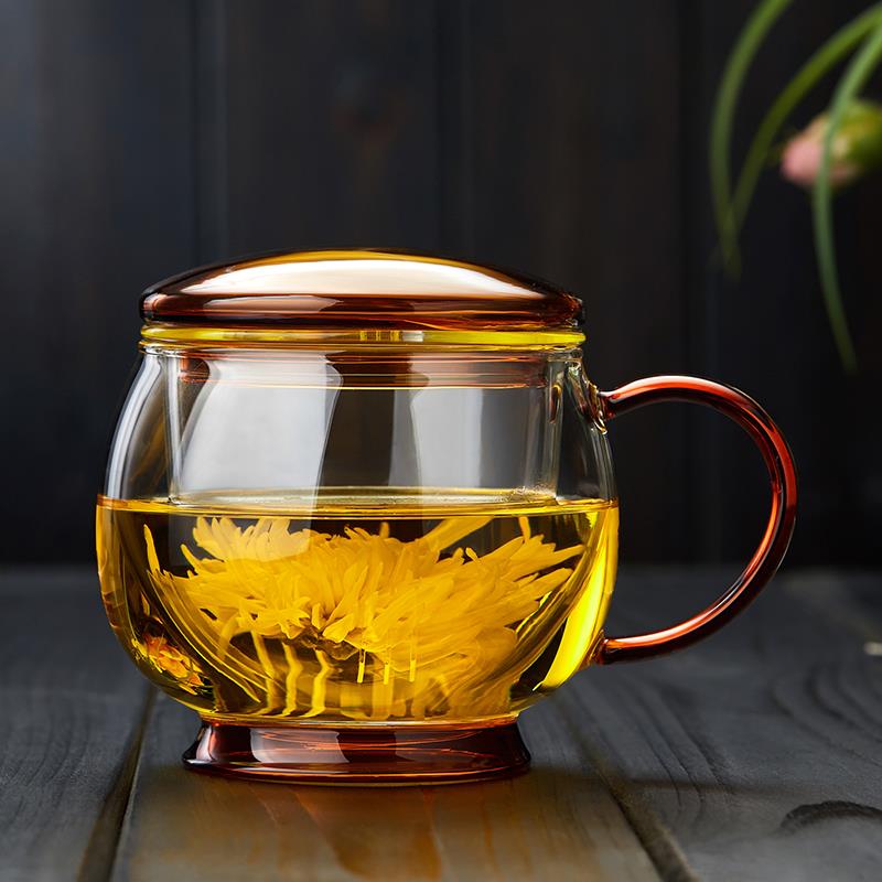 美斯尼玻璃杯子茶水分离s泡茶杯家用带把过滤女士喝水办公室花茶