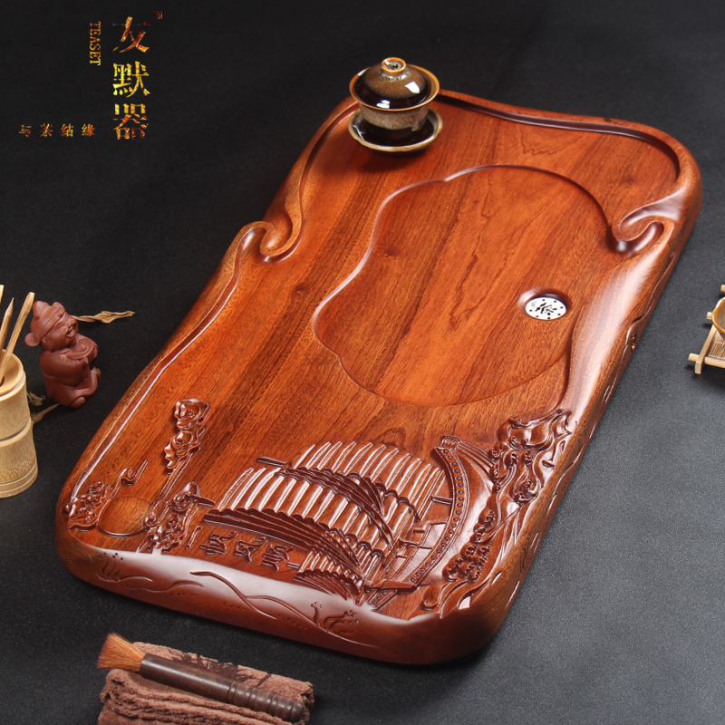 花梨木茶盘家用整块实木功夫茶具红木茶海大号简约排水茶台长方形