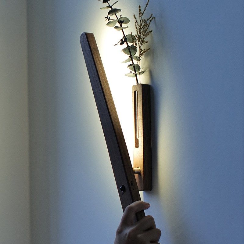 创意原木墙上花器装饰灯壁灯感应灯磁吸免布线充电式小夜灯氛围灯