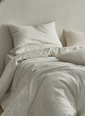 日式轻奢夏季凉感天丝棉四件套白色提花原棉不染民宿床上用品套件