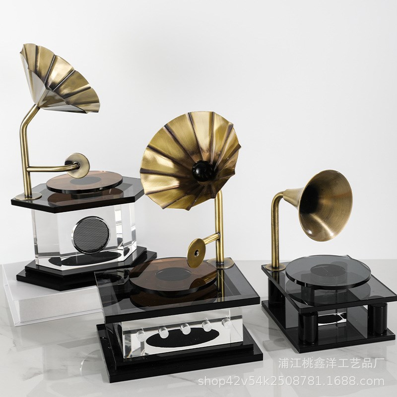 复古留声机水晶摆件样板房售楼部销售中心客厅民宿玄关桌面工艺品