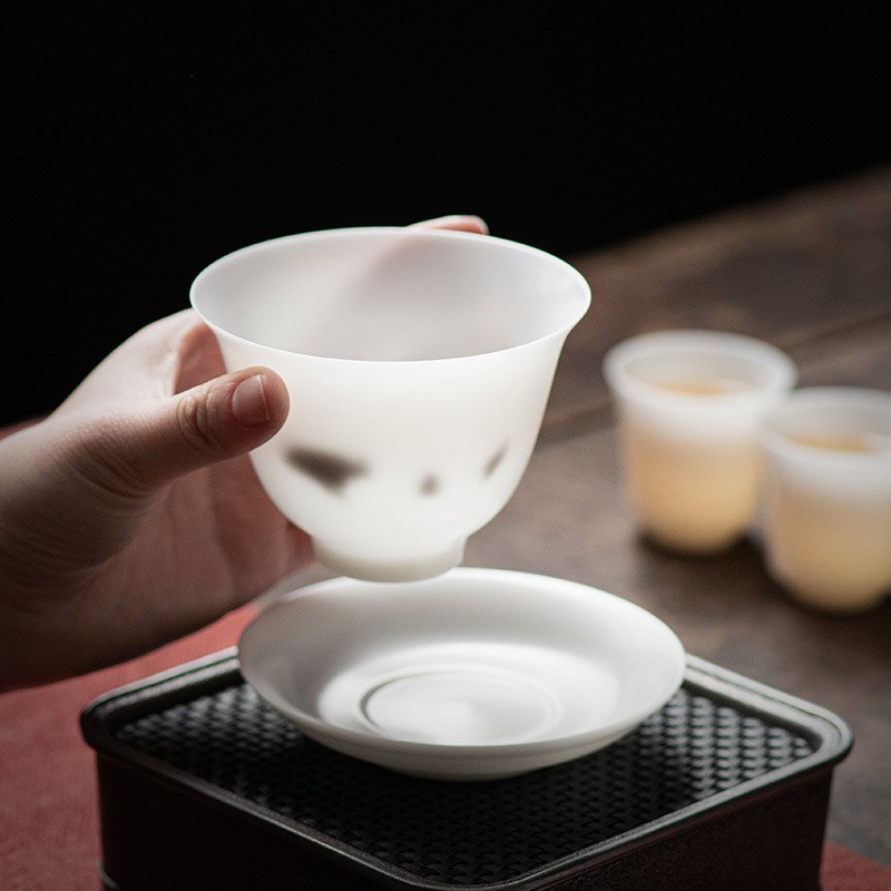 大容量高冰茶具骨瓷白瓷三才盖碗便携式羊脂玉上档次时尚简约盖碗