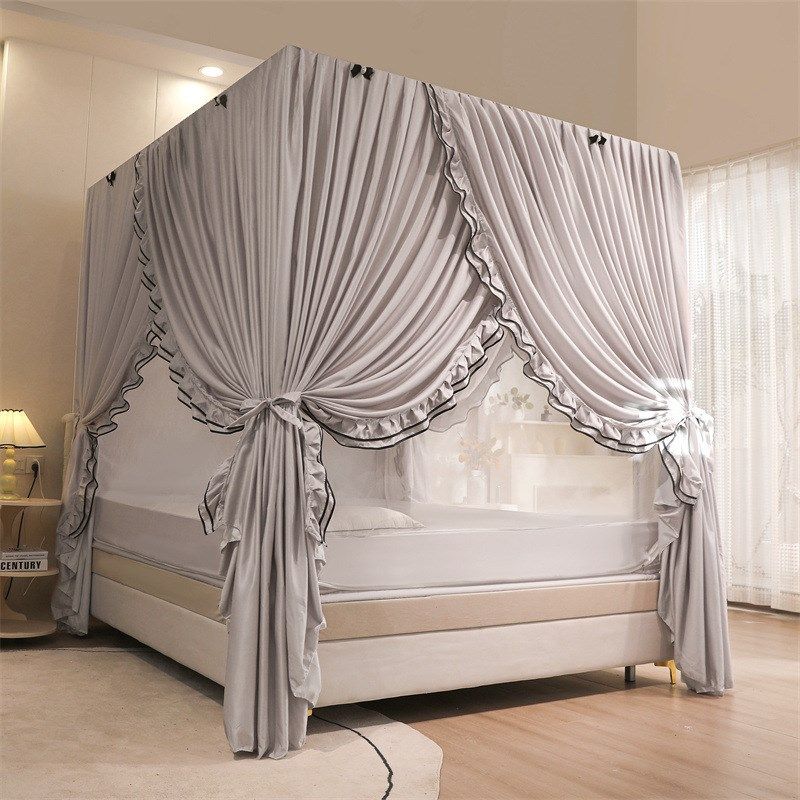 CB#新款坐床外穿落地双层防尘床幔蚊帐家用坐床拉链蚊帐