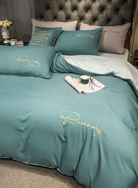 轻奢水洗棉四件套夏季白色民宿酒店床单被套学生宿舍单人床三件套