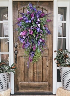 纵鸿跨境春季紫色郁金香花环家居节庆绣球花多彩春夏花环家居装饰