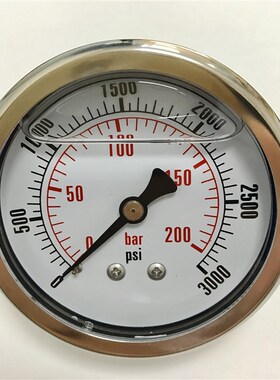 油压力表 直径63mm 压力200bar 3000psi 螺纹 NPT1/4 轴向无边