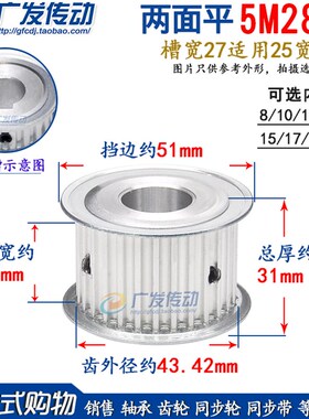 两面平同步轮 5M28齿/T AF型 同步皮带轮 槽宽27 内孔8-20可选