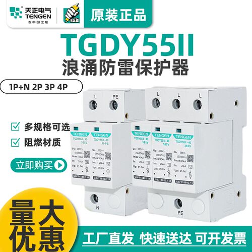 天正TGDY55II浪涌电涌保护器2P4P防雷避雷器20KA40KA二级380V家用