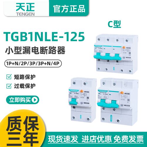 TENGEN天正 TGB1NLE-125漏电保护器断路器空气开关 2P 3P 100A