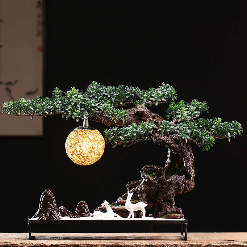 新中式迎客松仿真盆景栽绿植客厅酒店家居样板间摆件玄关软装饰品
