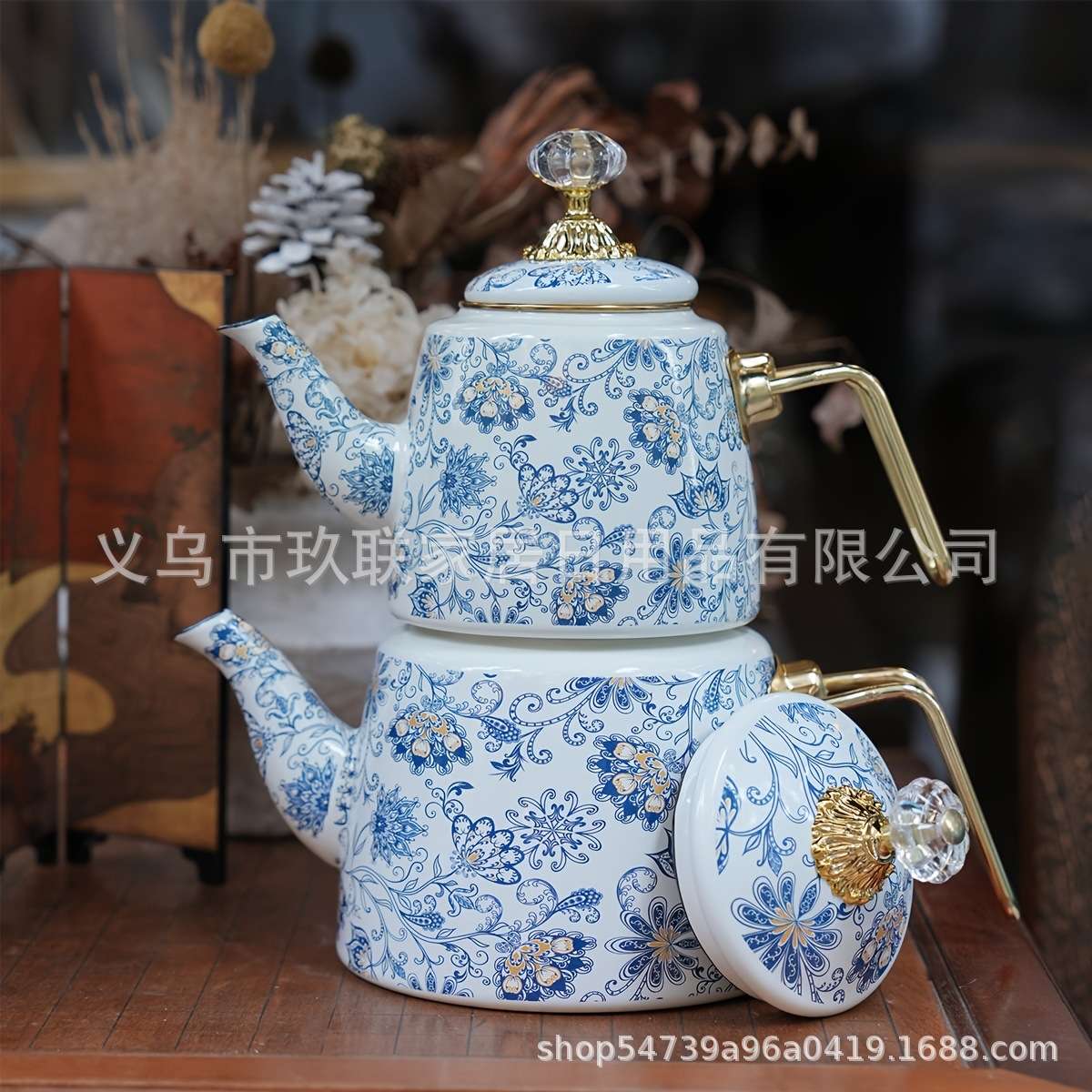 新中式搪瓷茶具水经注茶壶竹节杯冷萃茶容器带过滤茶壶电磁炉通用