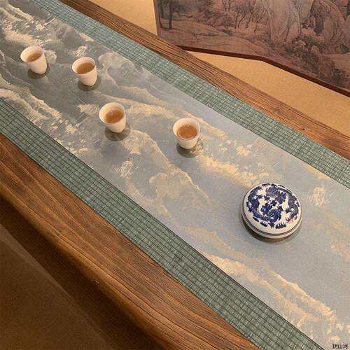 日式茶席织锦提花双面复古禅意防水棉麻布桌旗新中式茶台茶桌垫