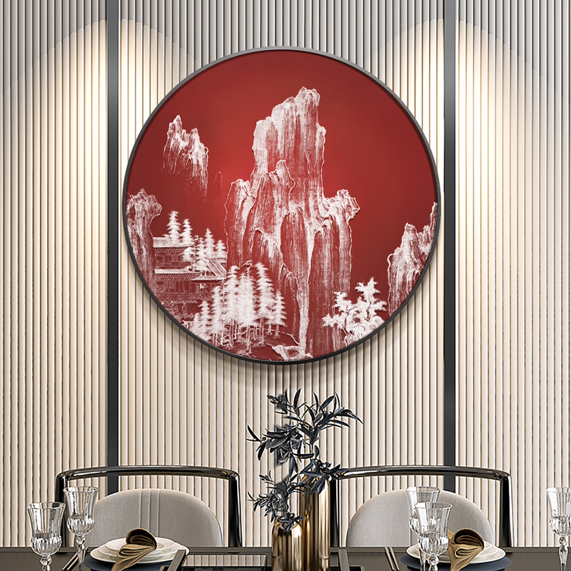 装饰画新中式玄关圆形浮雕立体肌理抽象实物客厅挂画酒店餐厅壁画