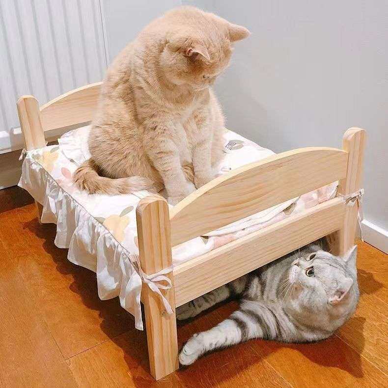 宠物床猫咪小床小狗床四季通用小猫木质离地床玩偶床狗狗实木窝床