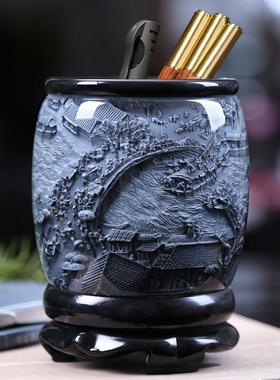 办公桌旋转笔筒轻奢高级感中国风创意办公室桌面摆件毕业礼物定制