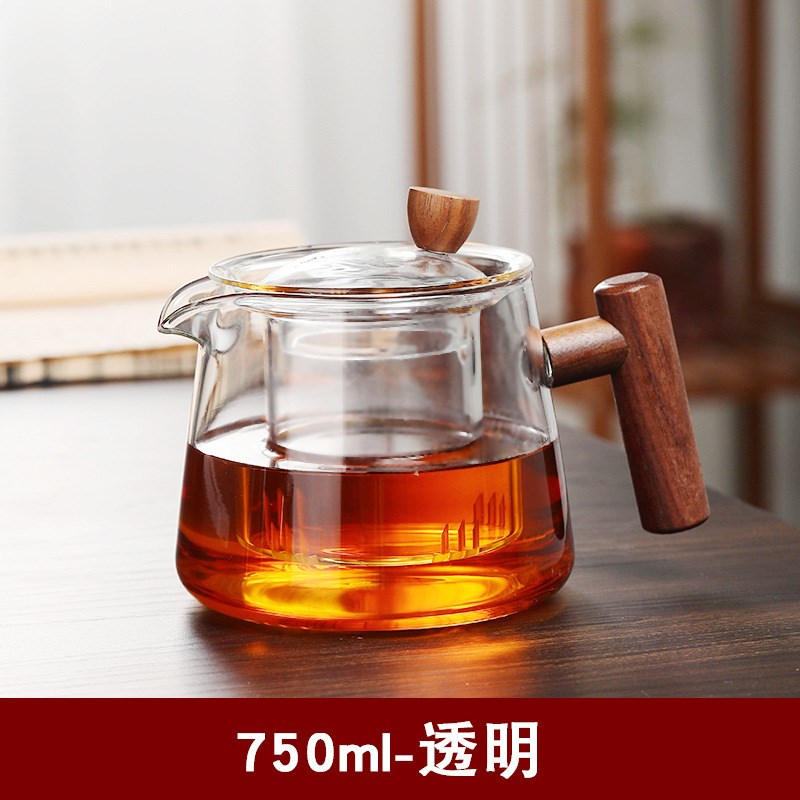 围炉煮茶耐热玻璃茶壶家用茶水分离泡茶壶木把手过滤玻璃茶具套装