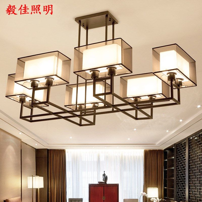 包邮现代简约新中式吊灯客厅灯仿古铁艺中式灯具复古卧室餐厅灯饰