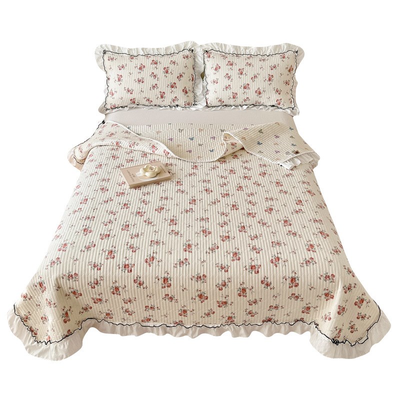 2025春季双层纱床盖三件套家用夹棉榻榻米南通家纺花边床单单件