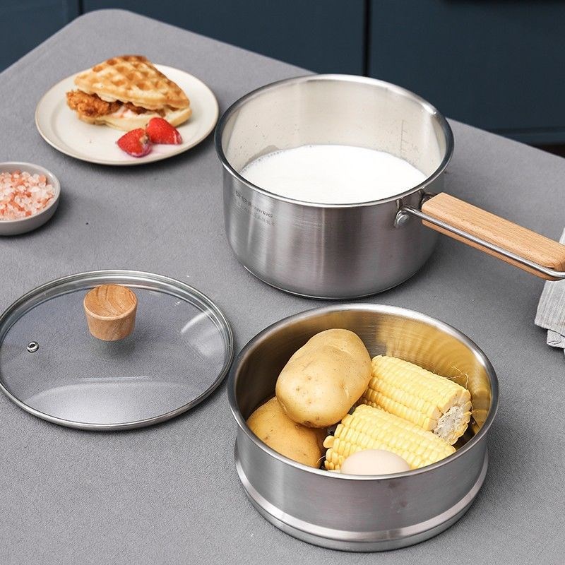 贝伦斯304加厚轩逸奶蒸锅蒸煮两用锅18cm上蒸下煮304宝宝辅食锅