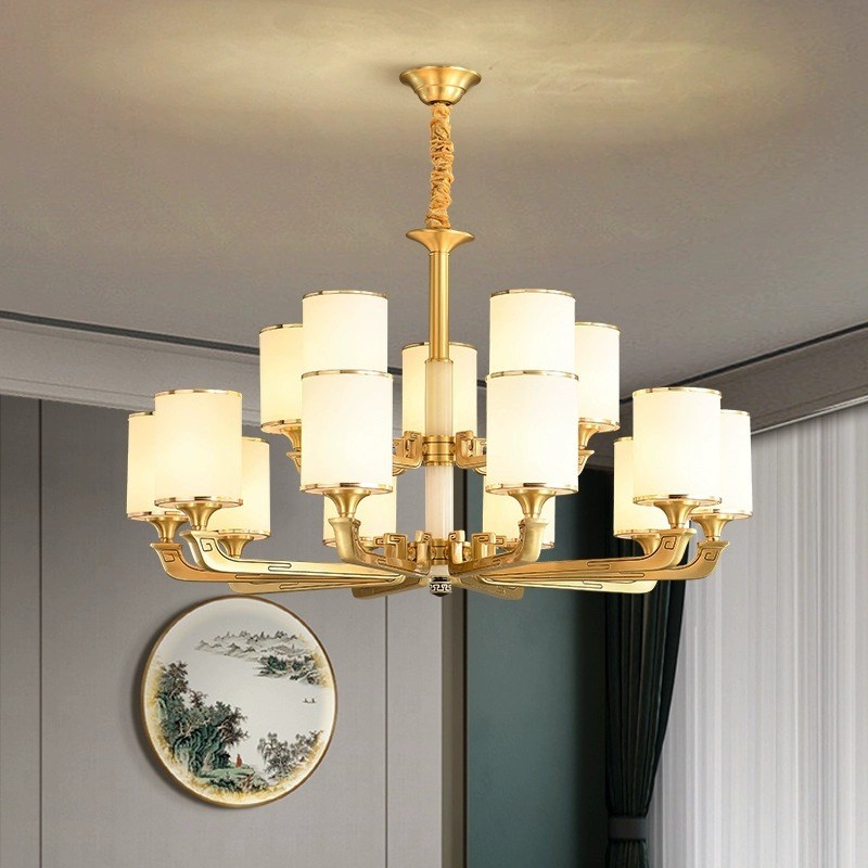 全铜云石欧式复古客厅吊灯高端创意新中式餐厅复式楼别墅大吊灯