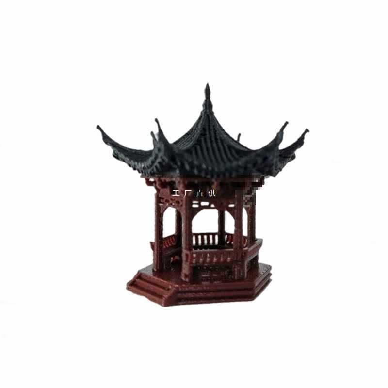 古代亭子装饰 盆景楼阁古亭摆件居室微景观 假山奇石仿茅草亭