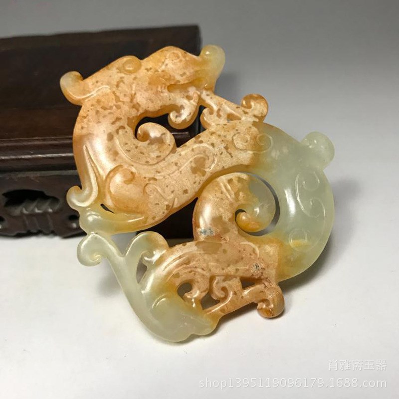 高古玉古玉老玉岫玉战汉龙凤对玉佩挂件做工精细皮克老气仿古玉器