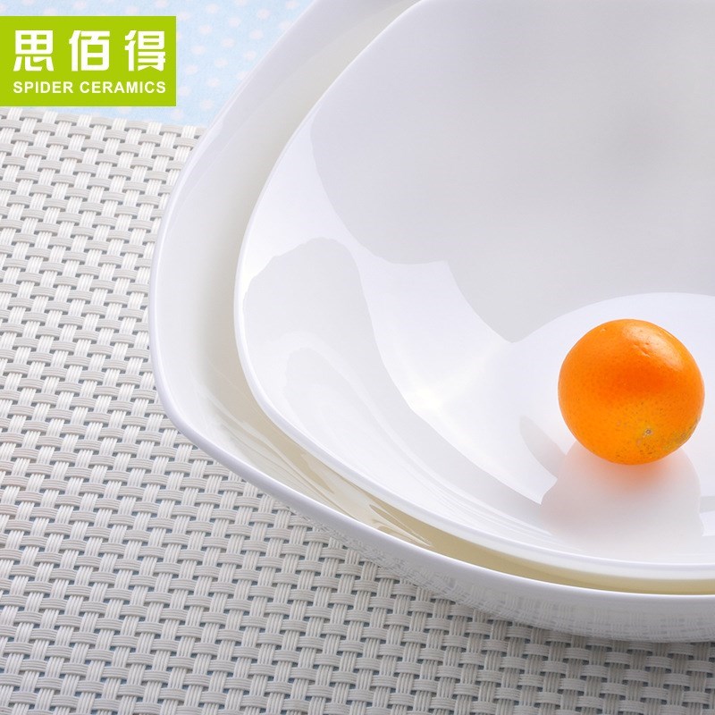 纯白骨瓷-7-9英寸深汤盘方盘西餐盘子牛排盘子碟陶瓷餐具菜盘饭盘