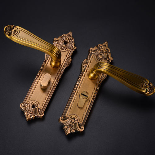 双开门中式门锁黄古铜室内家用卧室对开门别墅复古执手锁木门把手