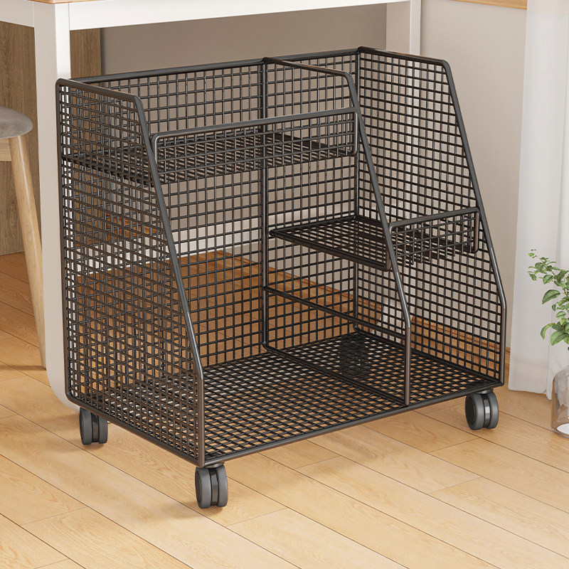 新款桌边收纳架可移动带轮书桌旁书架工位书本桌下置物架书柜书本