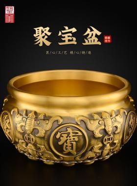 聚宝盆饰品黄铜客厅入口商店前台工艺品钱铜圆柱铜储蓄罐大