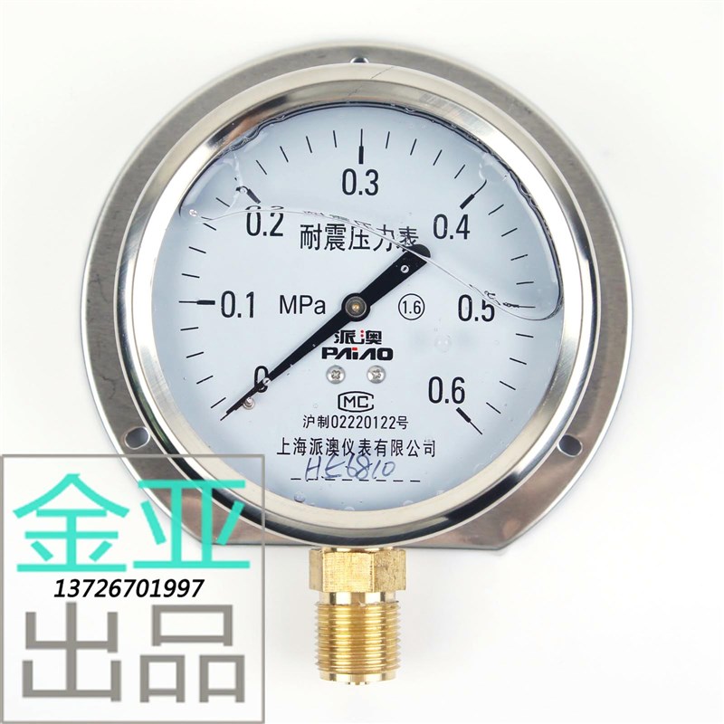 上海派奥YN100T 耐震 1.6/2.5/0.6/1MPA全规格压力表径向带边