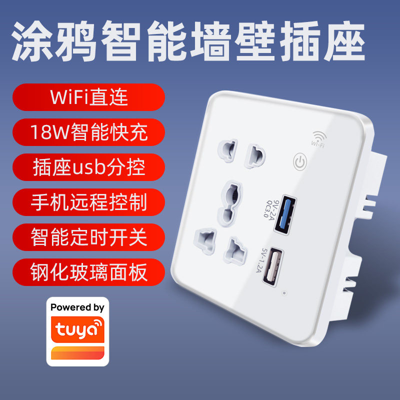 智能墙壁插座wifi无线遥控开关定时usb天猫精灵小度小爱声控涂鸦