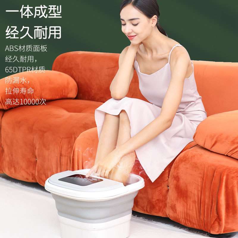 足浴盆按摩自动泡脚桶电动按摩加热洗脚桶足疗机折叠便携足浴桶器