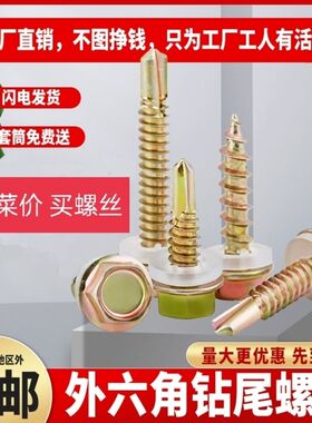 外六角钻尾丝燕尾自钻螺丝自攻自转彩钢瓦钉罗丝带垫螺钉尾钉