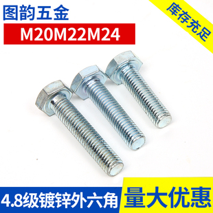 GB30镀白锌外六角螺丝4.8级M20M22M24 170 180