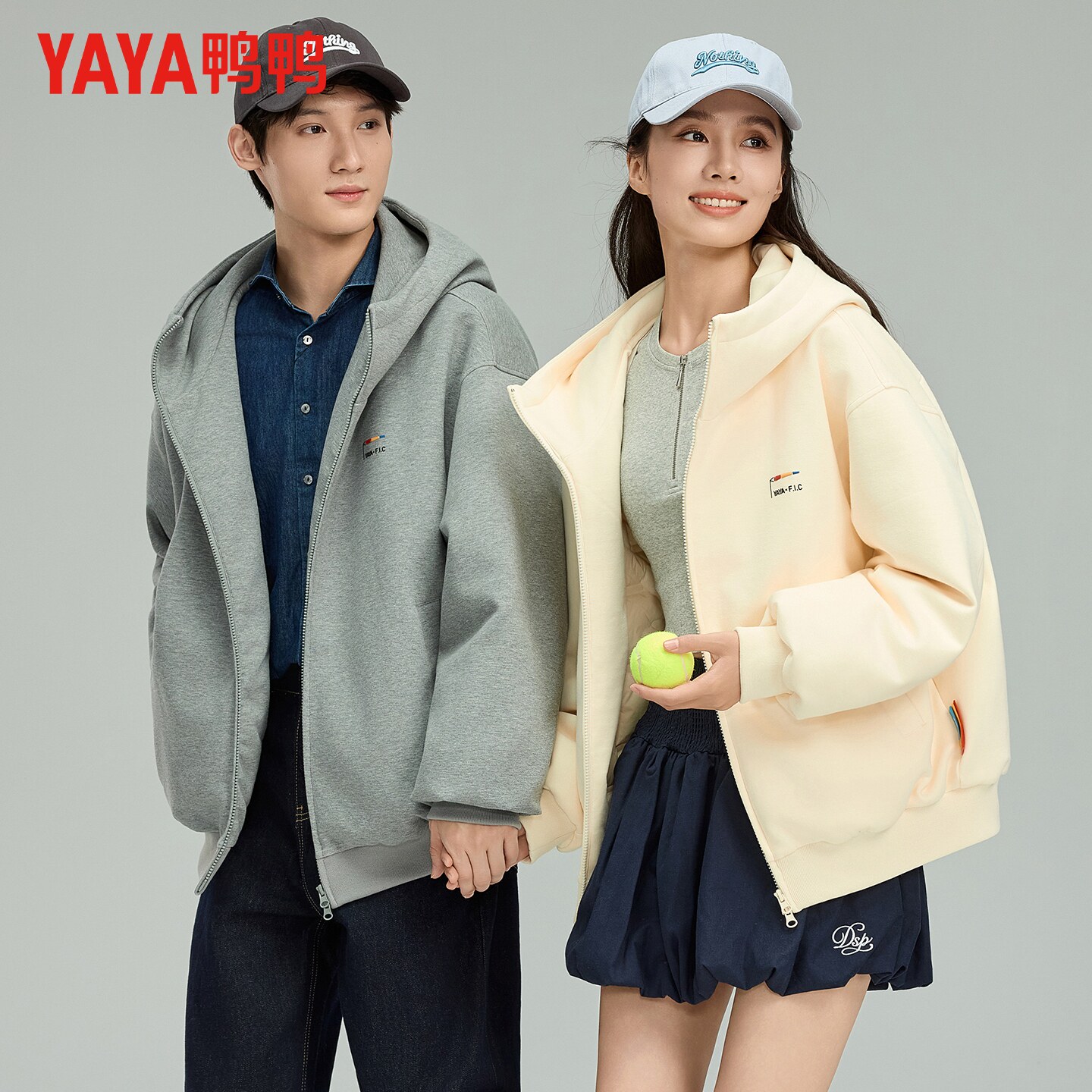 鸭鸭空气层重磅卫衣羽绒服冬季情侣短款加厚户外休闲外套男女同款