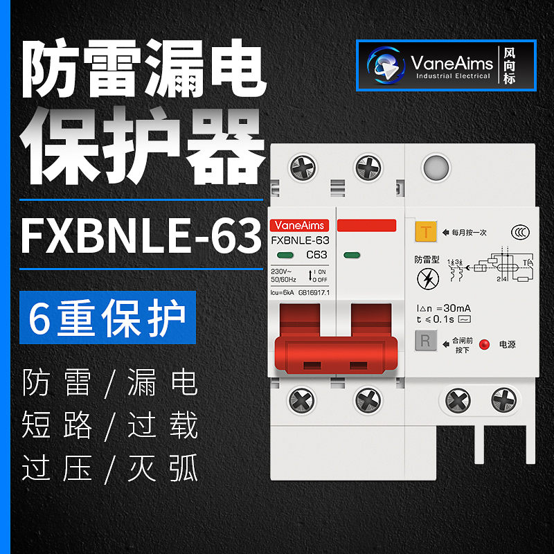 防雷漏电保护器家用空气开关断路器带漏保浪涌保护器 总开关2p63A