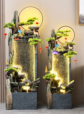 大型假山喷泉水幕墙流水屏风玄关隔断客厅办公室装饰庭院落地摆件