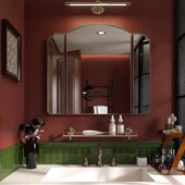 饰镜子 折叠梳妆镜墙面装 法式 三折镜复古壁挂卫生间浴室镜桌面台式