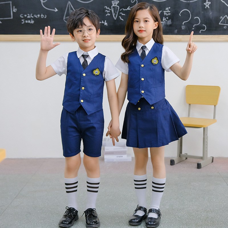 幼儿园园服夏装毕业照服装英伦风校服马甲套装夏季小学生儿童班服