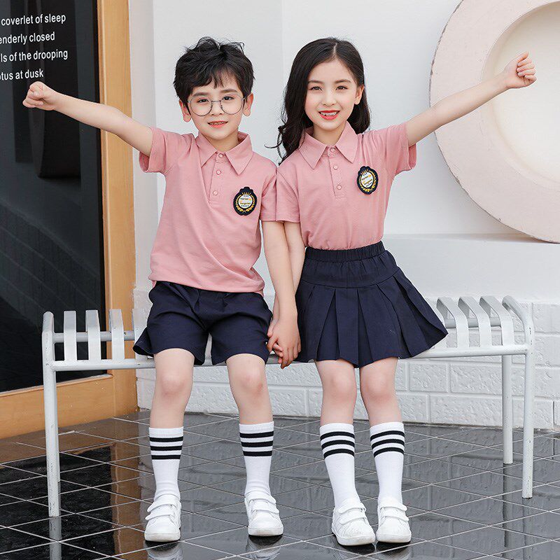 英伦学院风粉色校服套装小学生春秋新老师儿童班服四件套幼儿园服