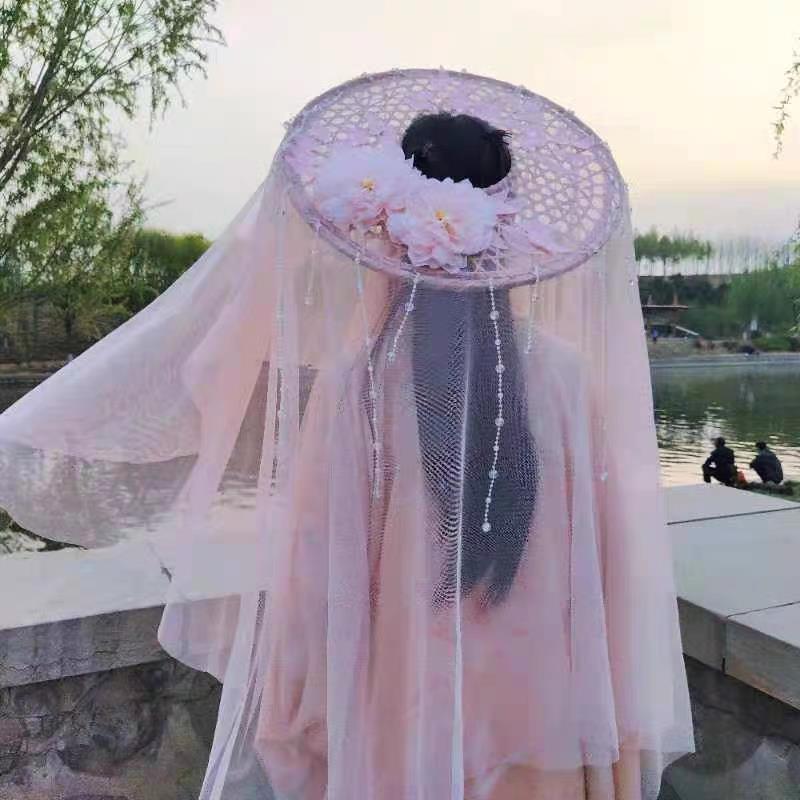 热卖东月棠 梨花流m苏斗笠帽 遮脸面纱遮阳幕离摄影道具女侠古风